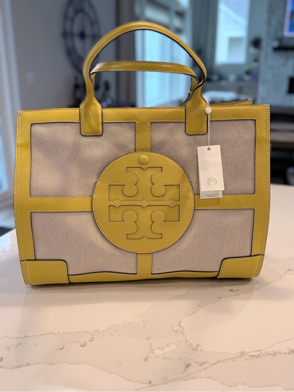 Tory Burch Yellow Leather-Trim Canvas Logo Tote